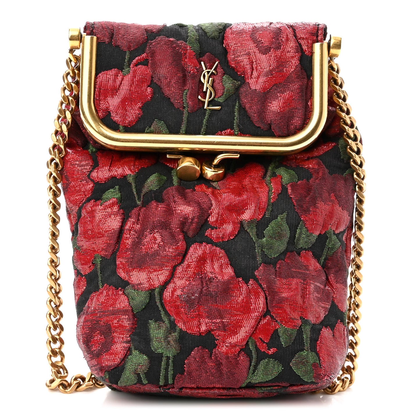 Brocade Monogram Small Charniere Bag Red Multicolor