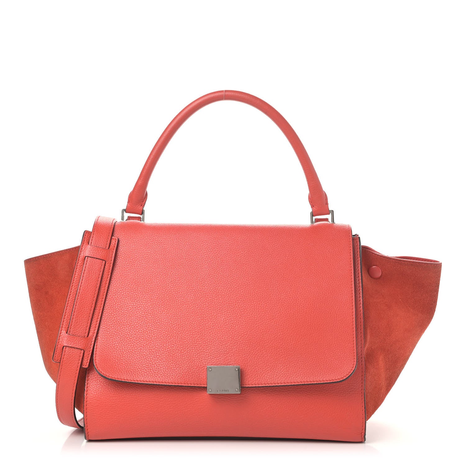 Celine Drummed Calfskin Suede Medium Trapeze Coquelicot 1 of 12