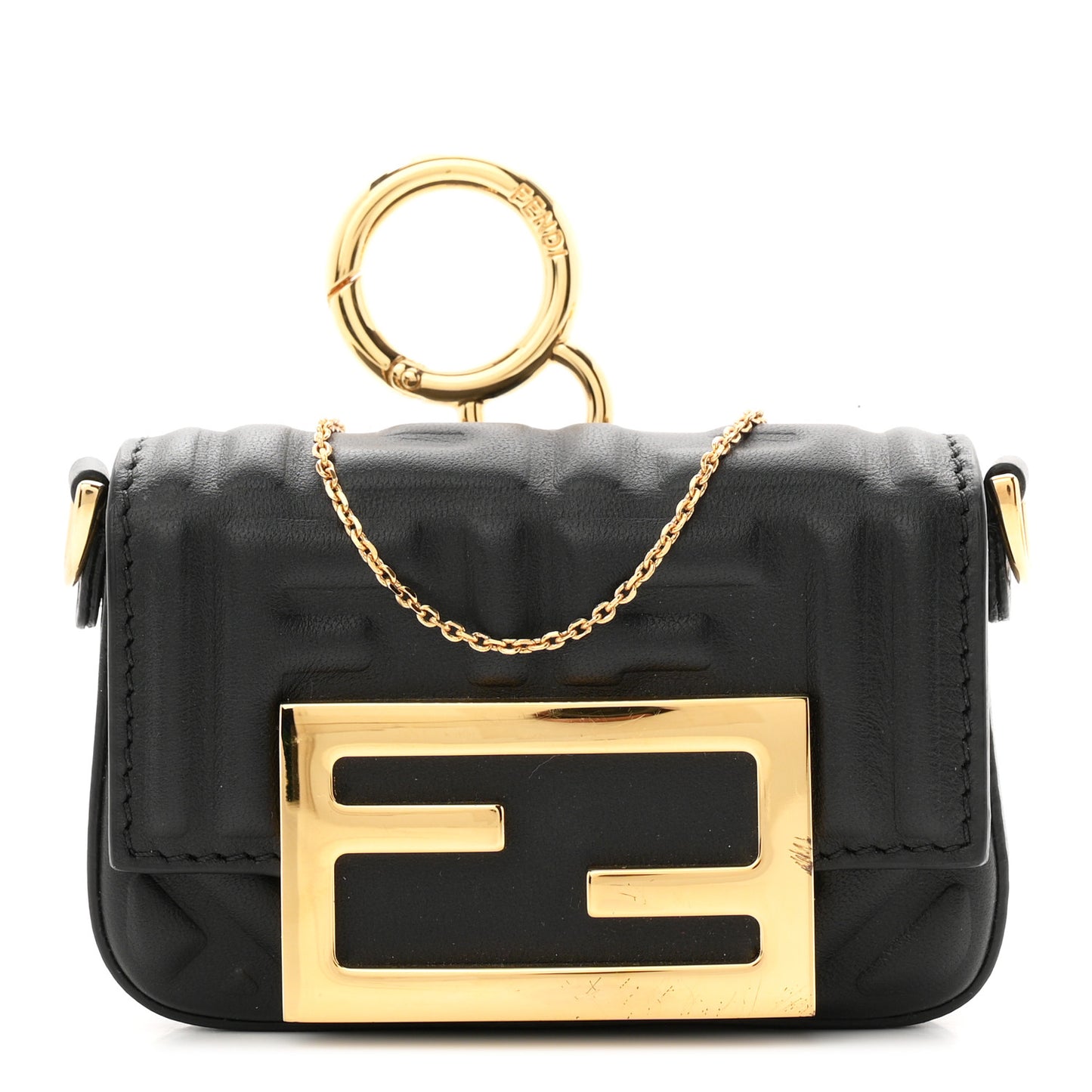 Nappa Matisse FF Embossed Nano Maxi Buckle Baguette Charm Black