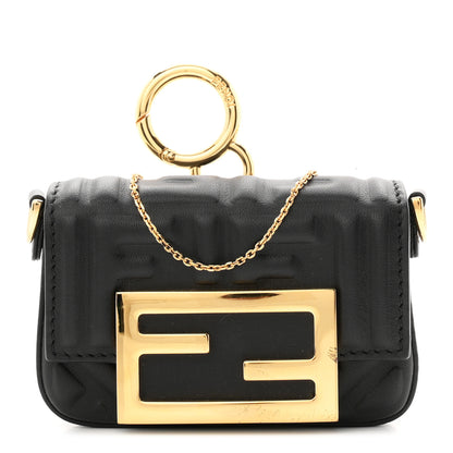 Fendi Nappa Matisse FF Embossed Nano Maxi Buckle Baguette Charm Black 1 of 10