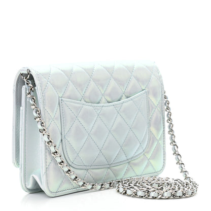 Chanel Iridescent Calfskin Quilted Wallet On Chain WOC Light Blue 3 of 12