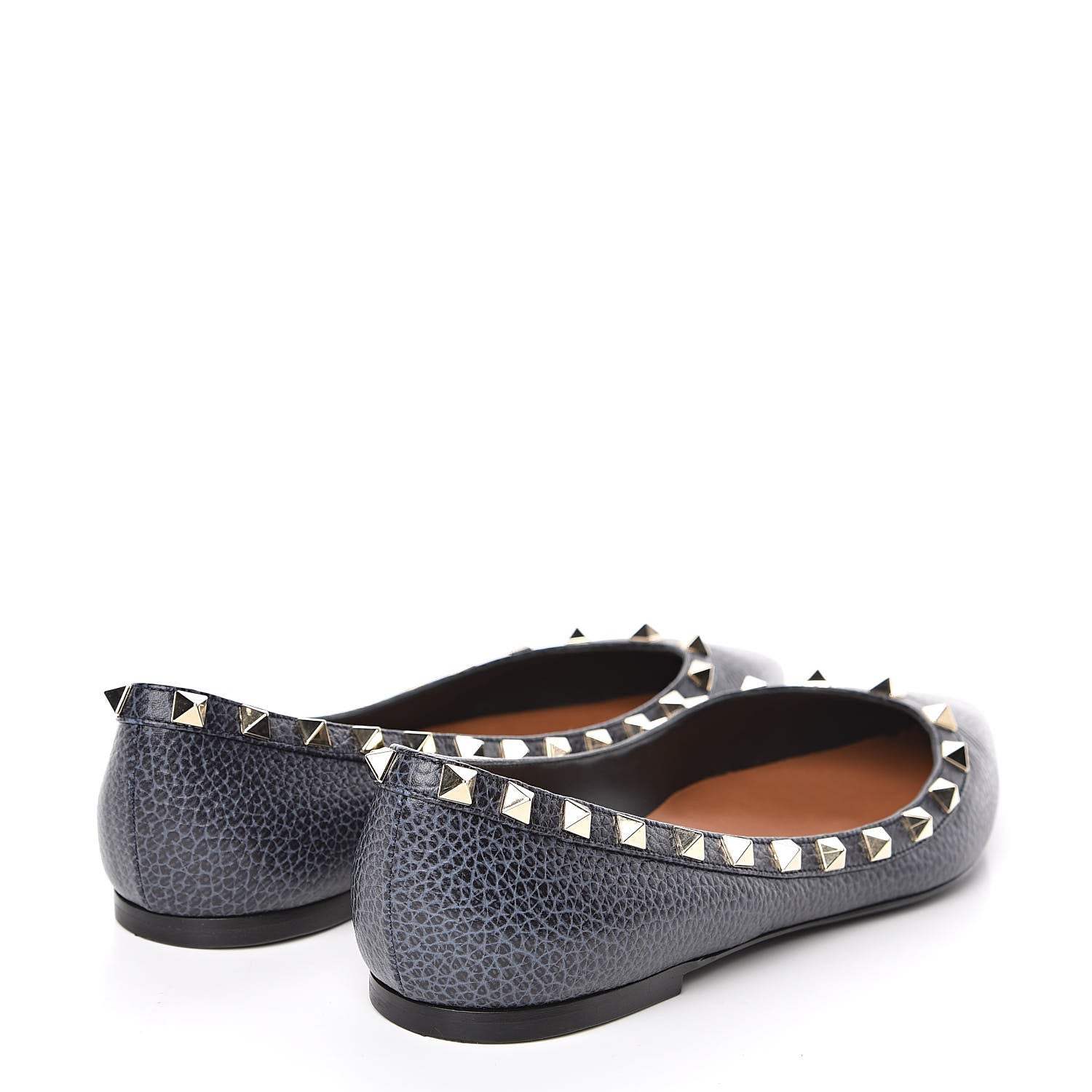 Valentino Garavani Pebbled Calfskin Rockstud Ballerina Flats 39.5 Deep Denim 4 of 10