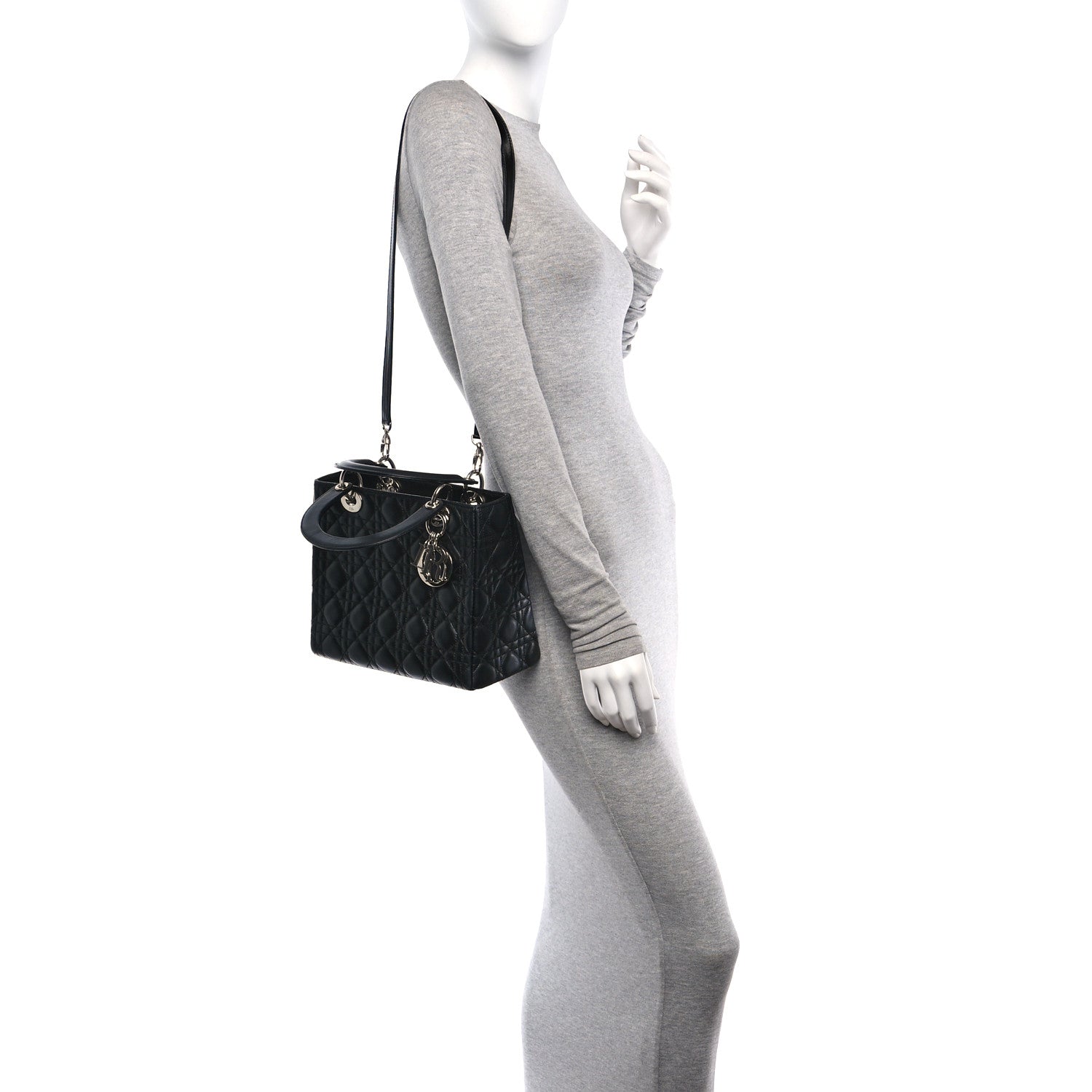 Christian Dior Lambskin Cannage Medium Lady Dior Black 2 of 10