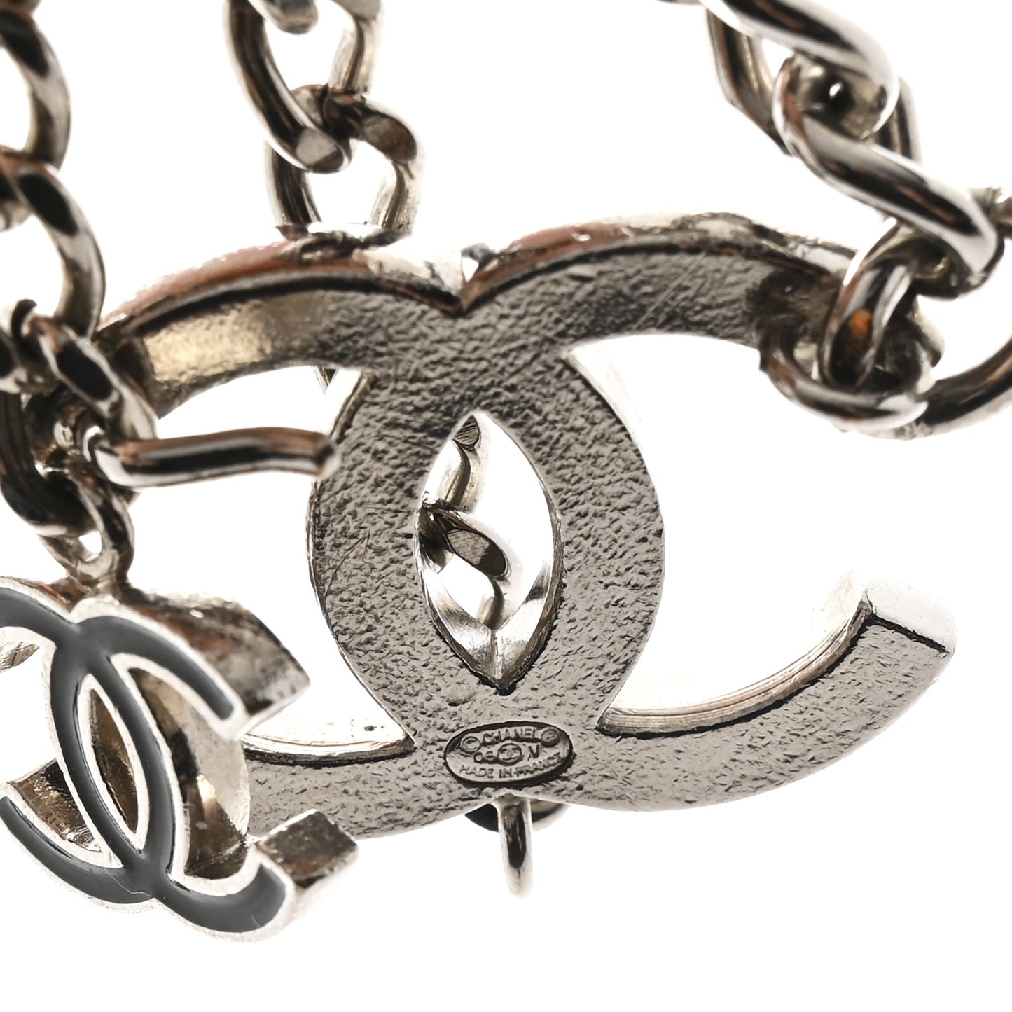 Enamel CC Chain Logo Belt Silver Black