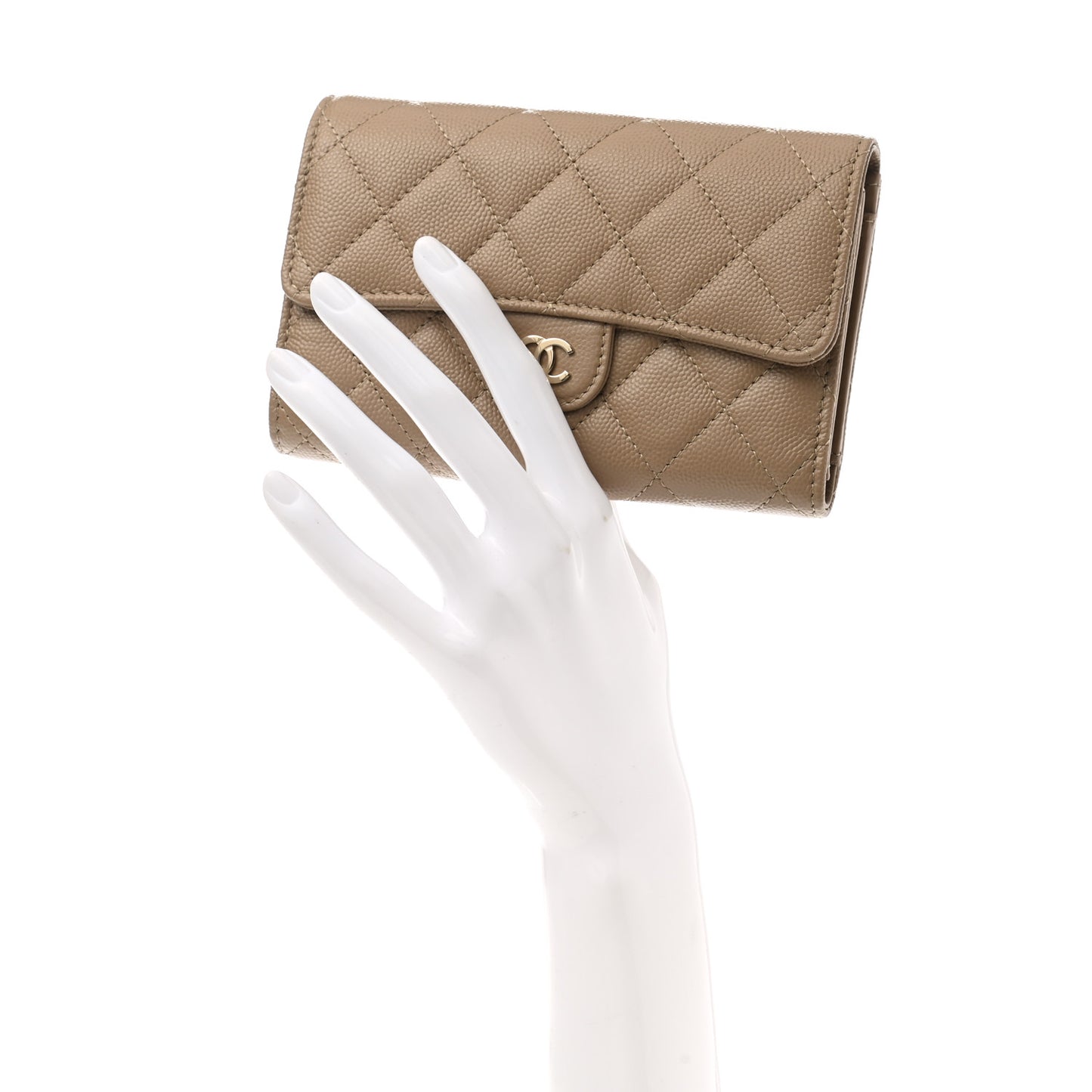Caviar Quilted Medium Flap Wallet Beige