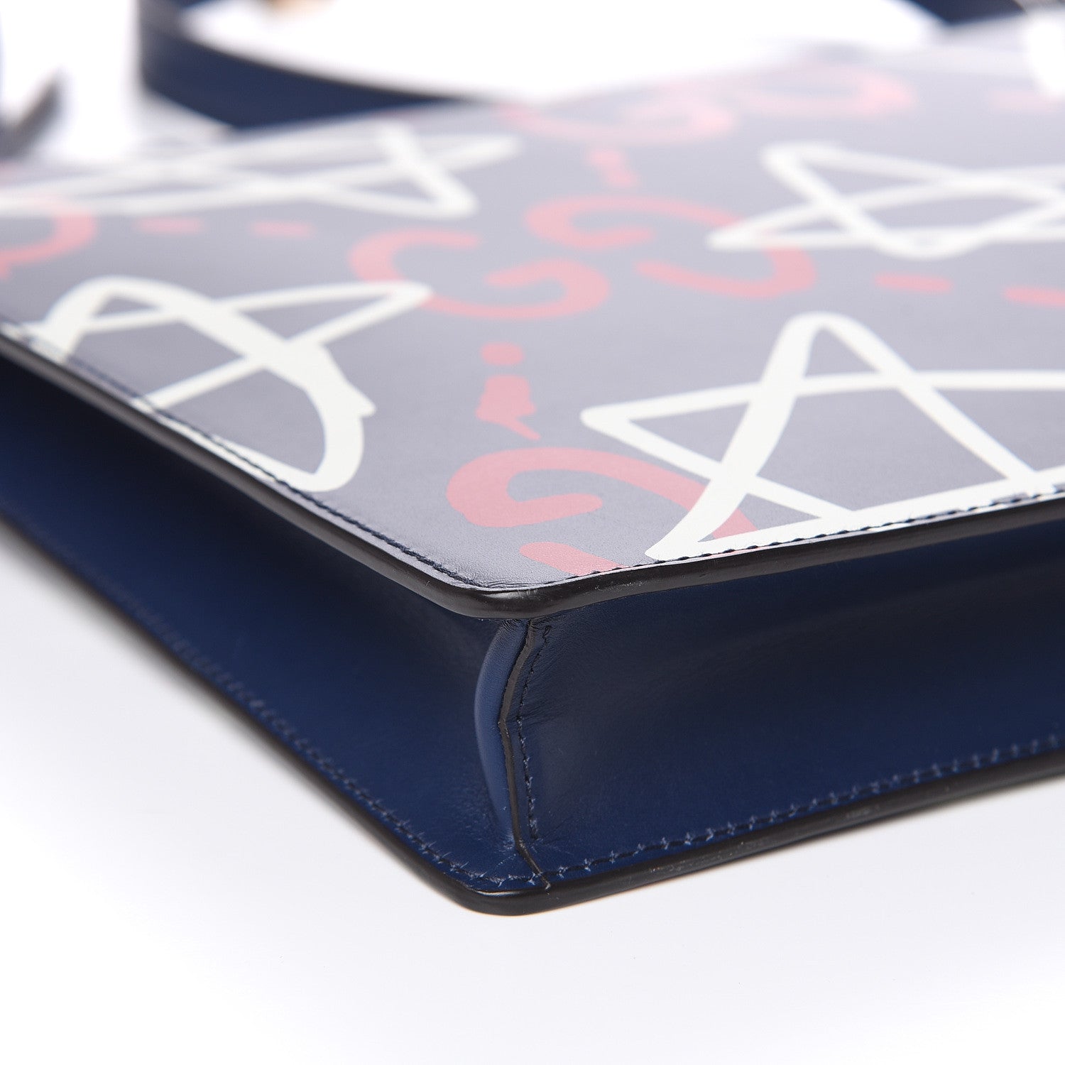 Gucci Calfskin GucciGhost Print GG Messenger Bag Blue Agata Hibiscus Red 9 of 10