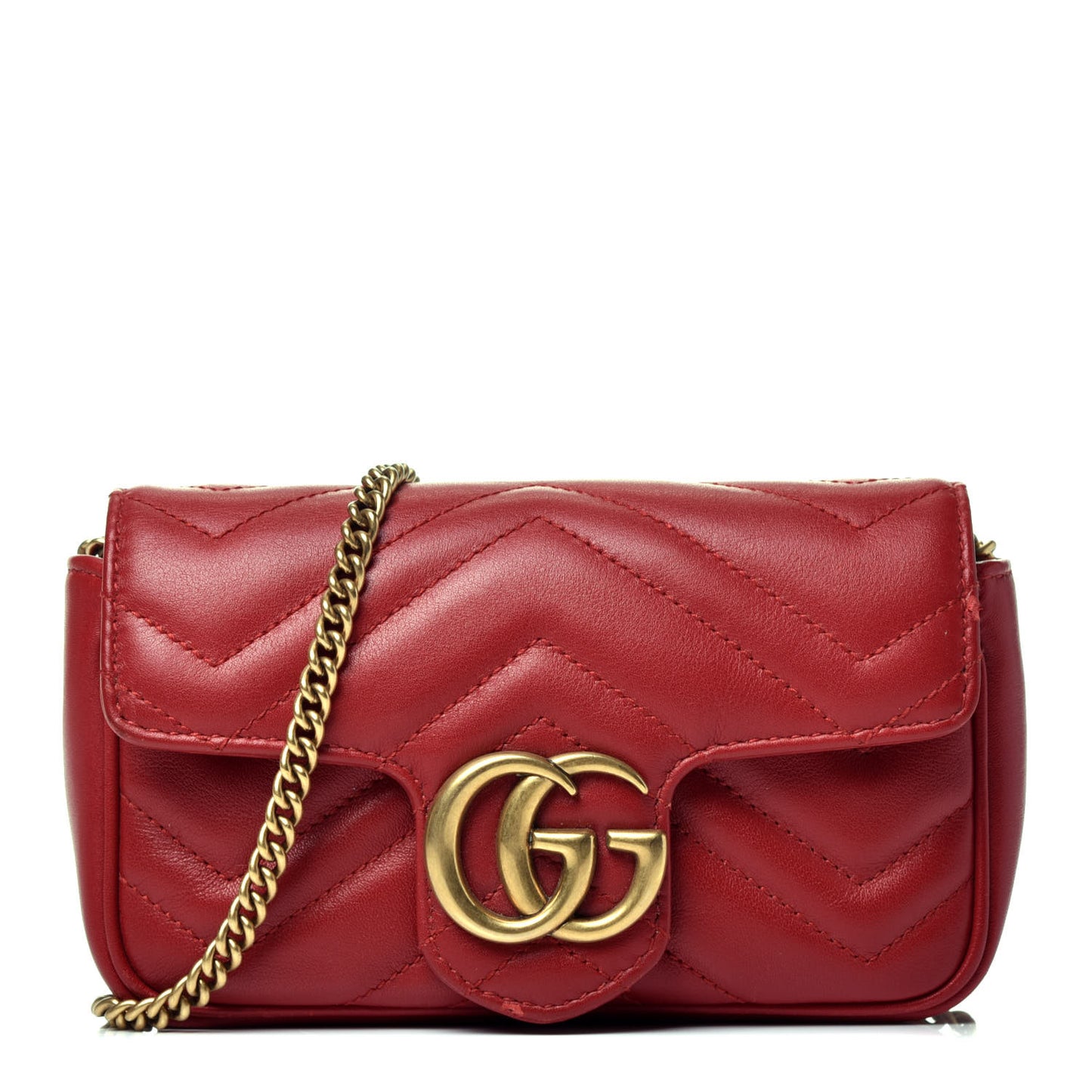 Calfskin Matelasse Super Mini GG Marmont Shoulder Bag Hibiscus Red