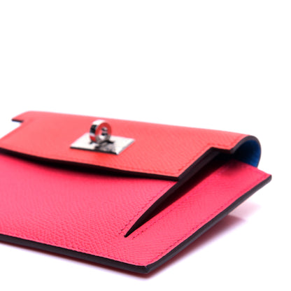 Hermes Epsom Tri-Color Kelly Pocket Compact Wallet Rouge Coeur Rose Extreme Bleu Zanzibar 7 of 9
