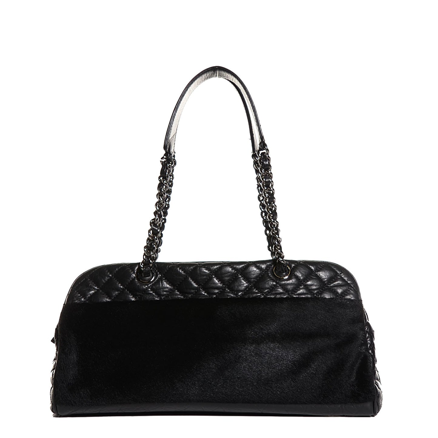 Aged Calfskin Pony Hair Quilted Miss Pony Bowler Black