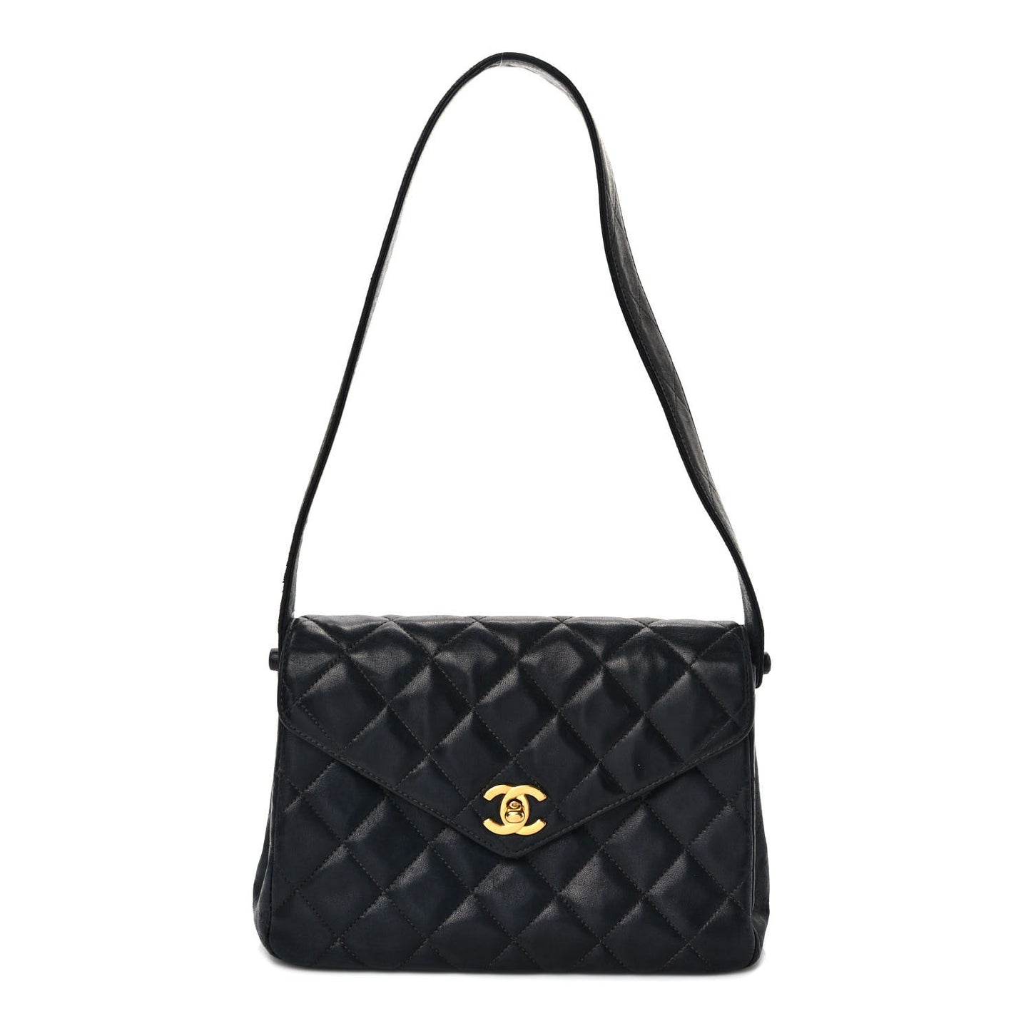 Lambskin Quilted CC Flap Shoulder Bag Navy