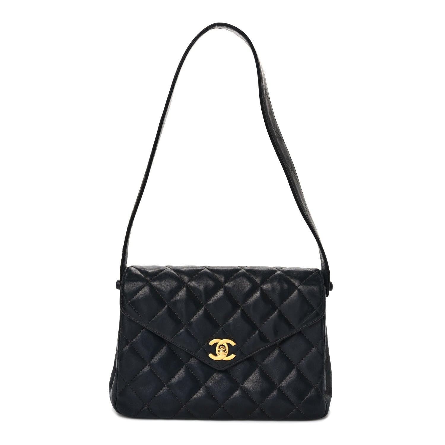 Chanel Lambskin Quilted CC Flap Shoulder Bag Navy 1 of 16