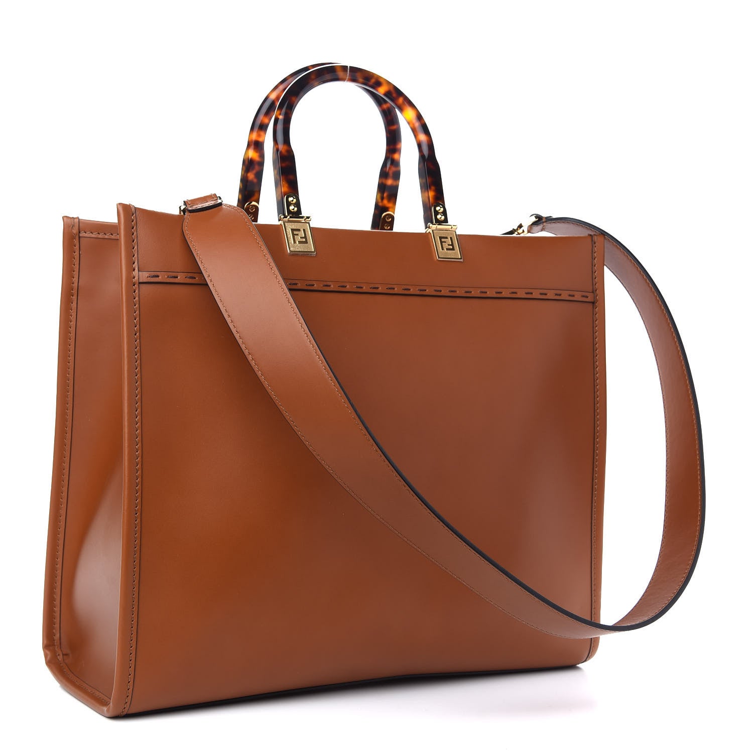 Fendi Vitello King Plexiglass Medium Fendi Sunshine Shopper Tote Cuoio 3 of 9