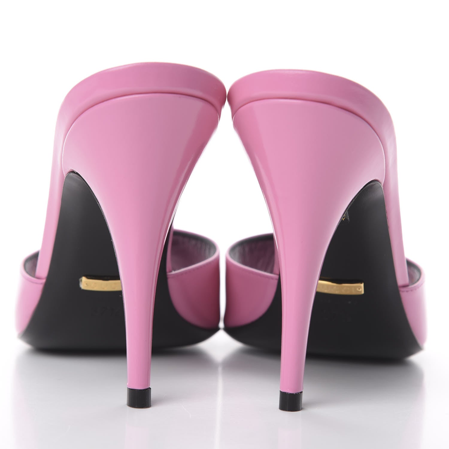 Gucci Polished Calfskin Scarlet Mid Heel Slide Sandals 37.5 Pink Plexi 7 of 11