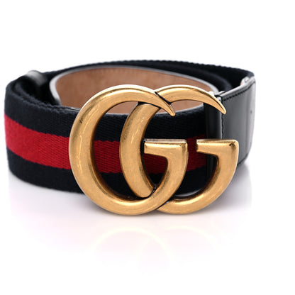 Gucci Nylon Calfskin Double G Web 40mm Belt 80 32 Blue Red Black 6 of 6