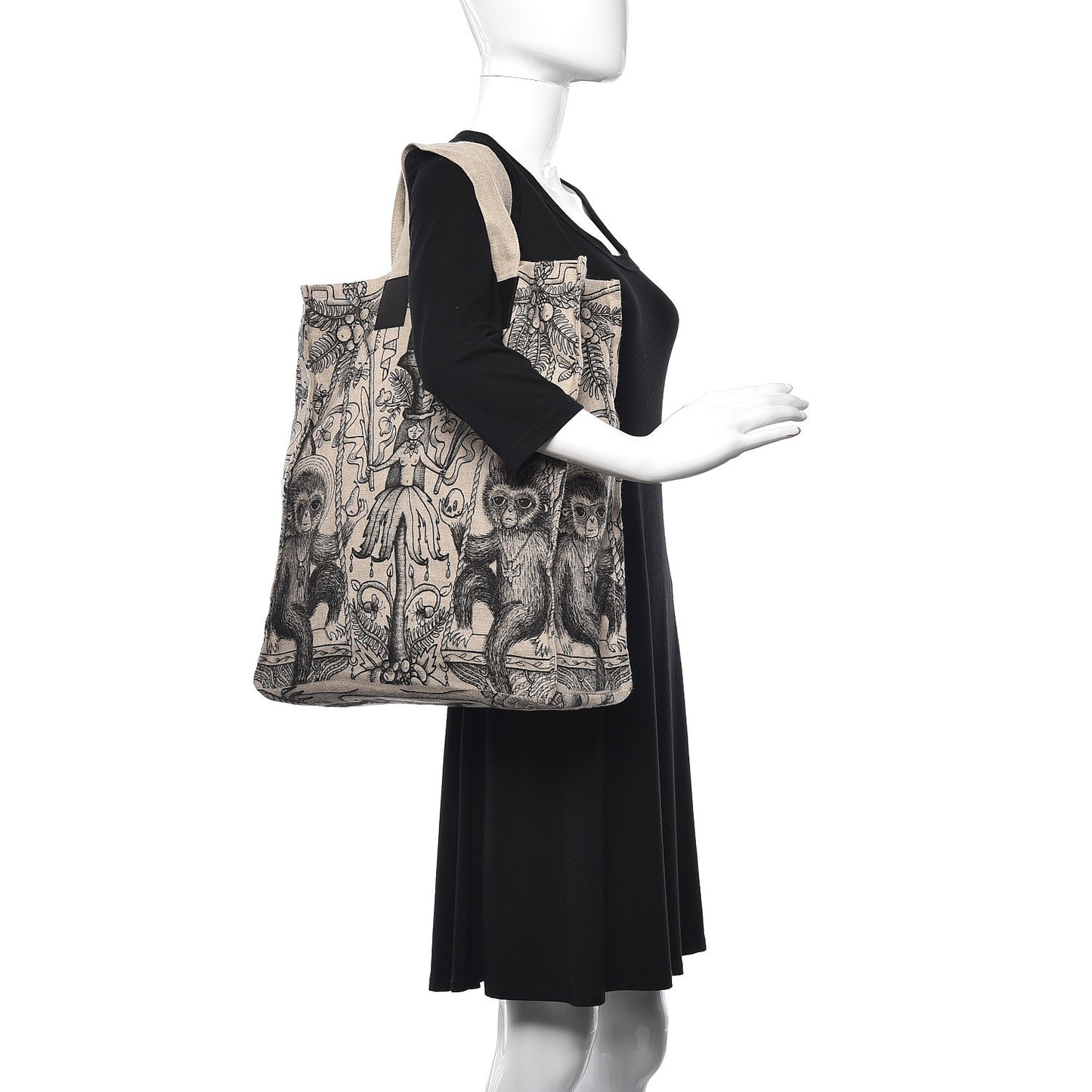 X JAYDE FISH Linen Garden Vertical Tote Black Beige