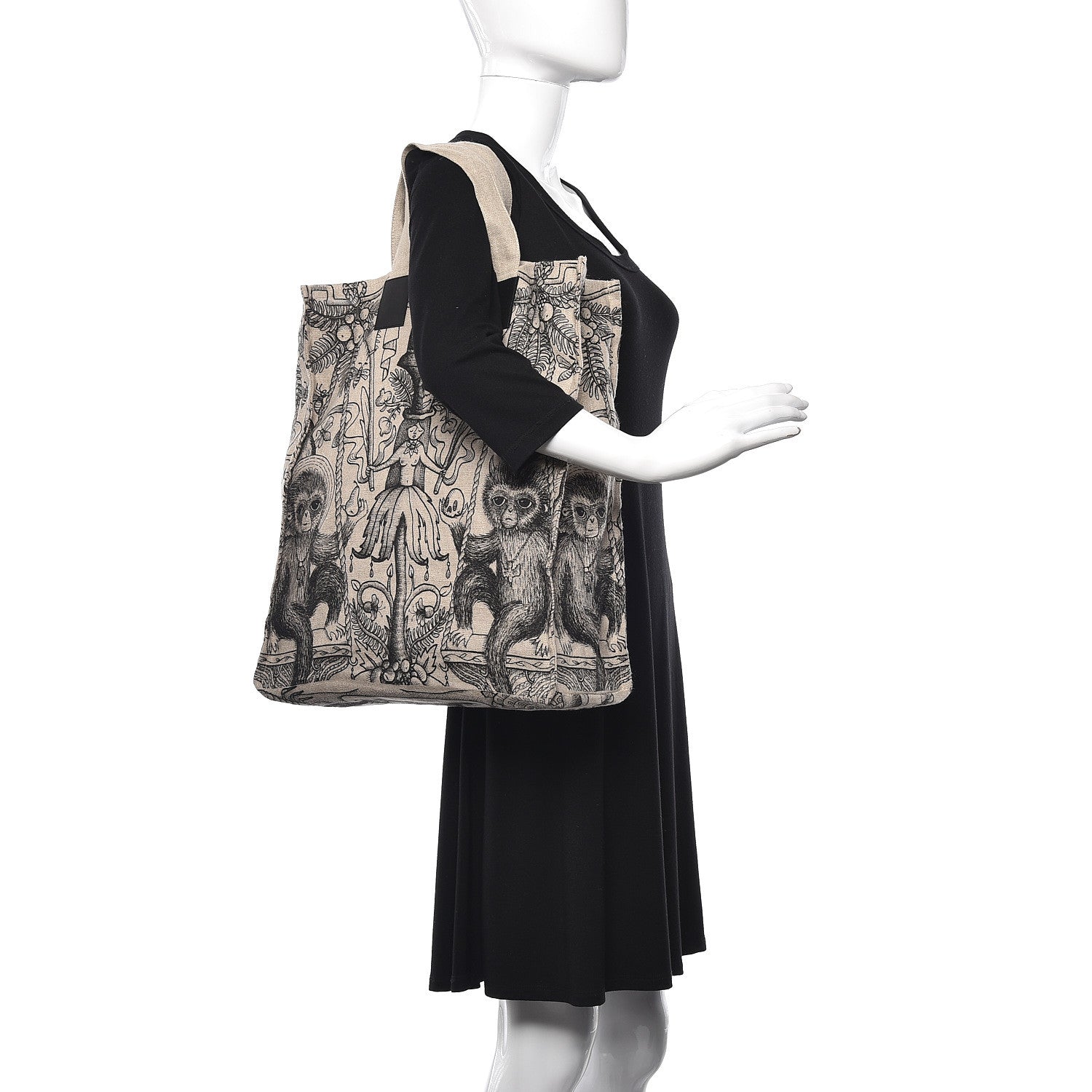 Gucci X JAYDE FISH Linen Garden Vertical Tote Black Beige 2 of 10