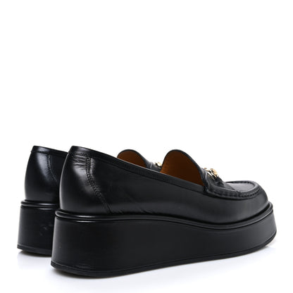 Gucci Kama Calfskin Horsebit Womens Wedge Platform Loafers 40.5 Black 5 of 11