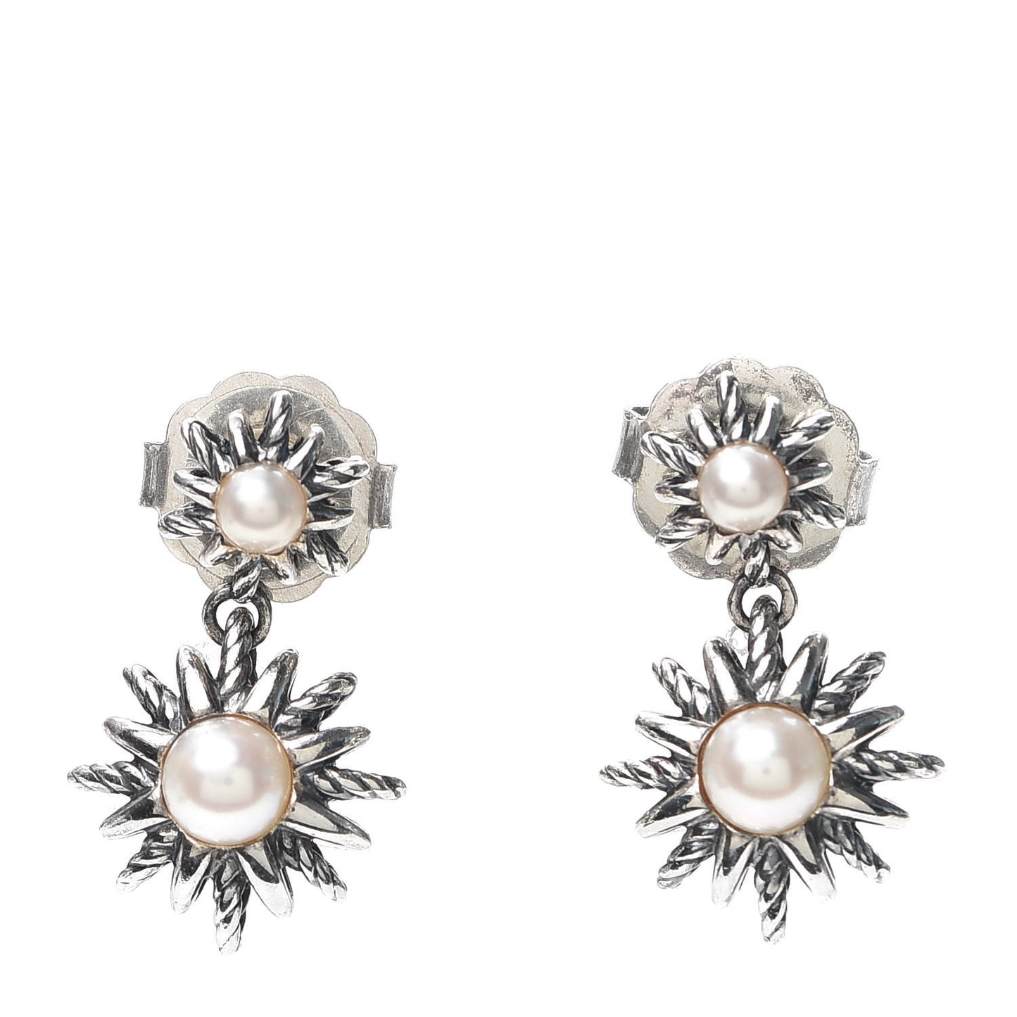 Sterling Silver Pearl Starburst Drop Earrings