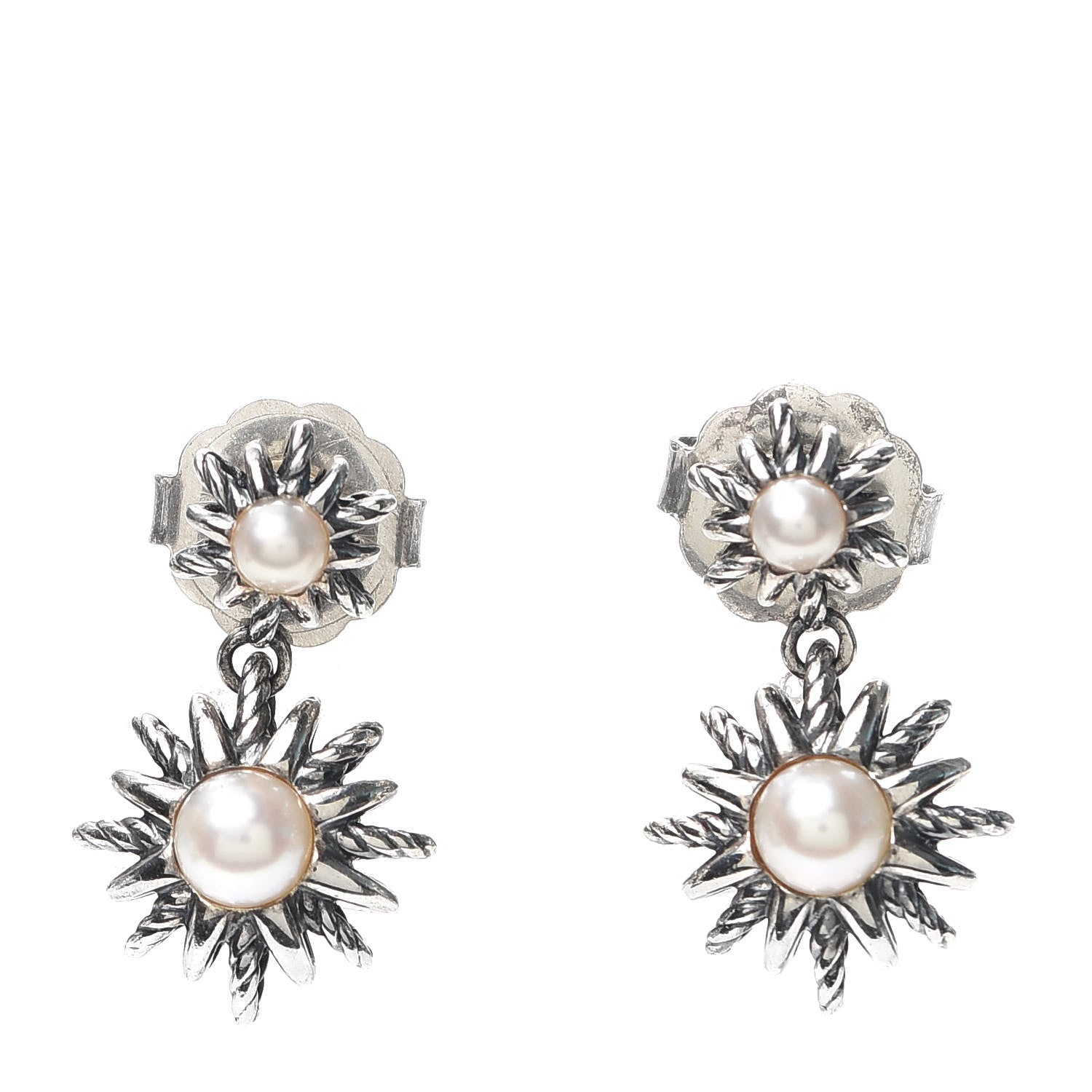 David Yurman Sterling Silver Pearl Starburst Drop Earrings 1 of 5