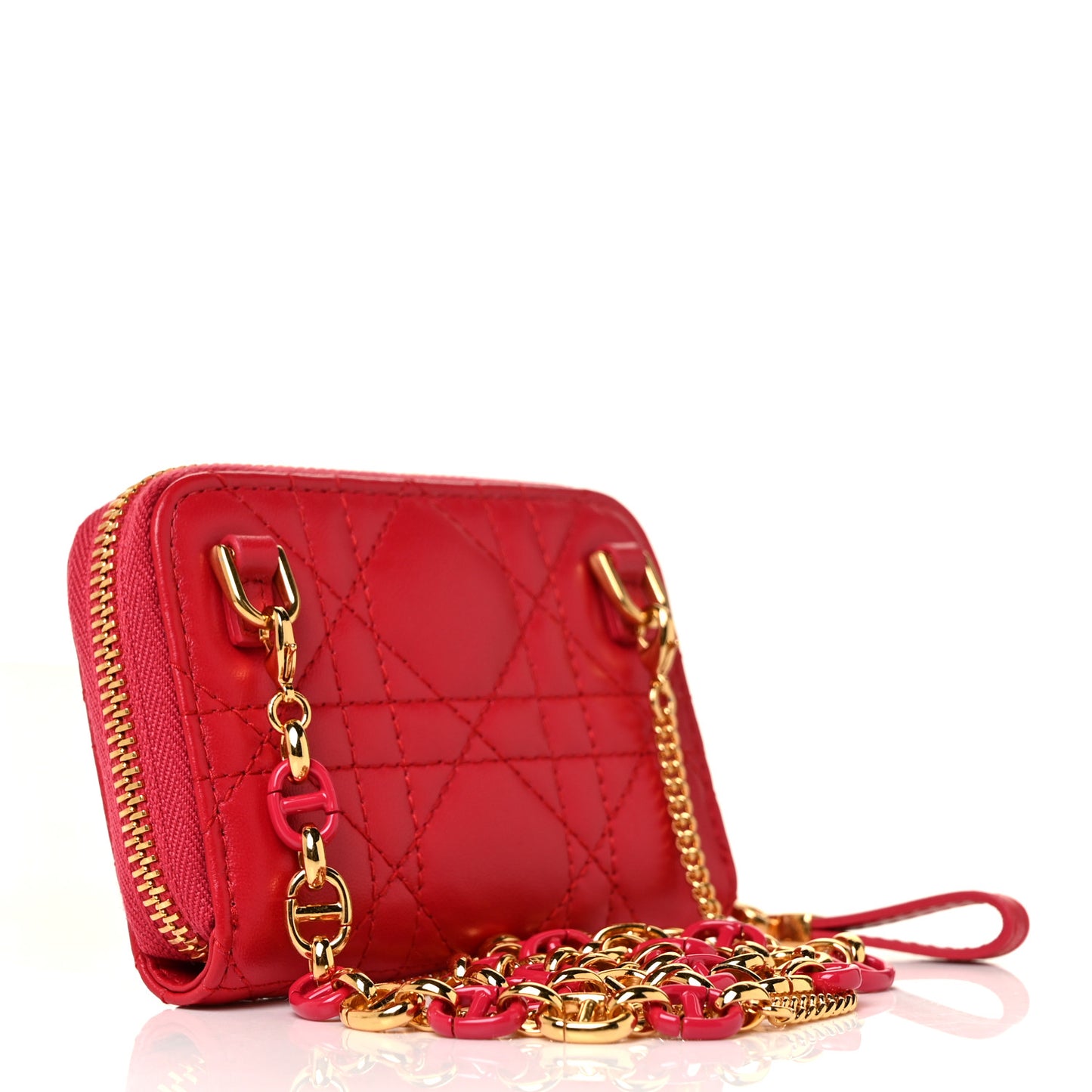 Lambskin Cannage Mini Caro Zipped Pouch Raspberry