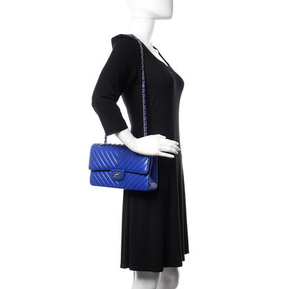 Chanel Lambskin Chevron Quilted Medium Double Flap Blue 2 of 11