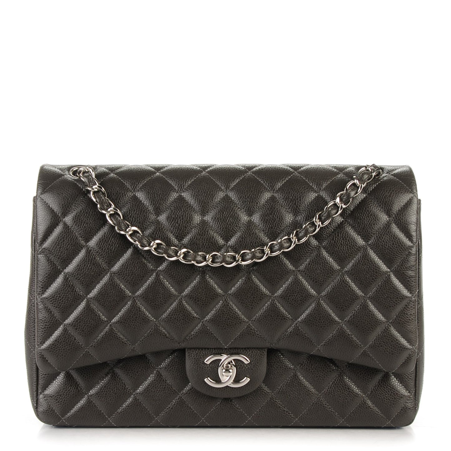 Caviar Quilted Maxi Double Flap Dark Grey