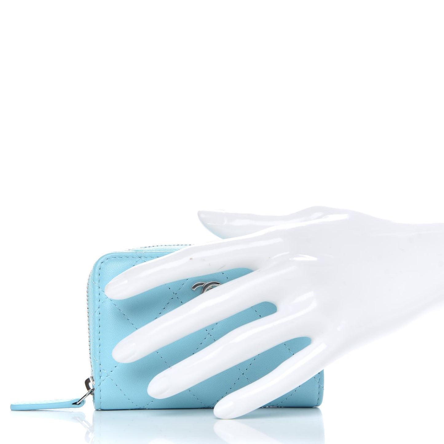 Lambskin Quilted Zip Around Coin Purse Wallet Neon Blue