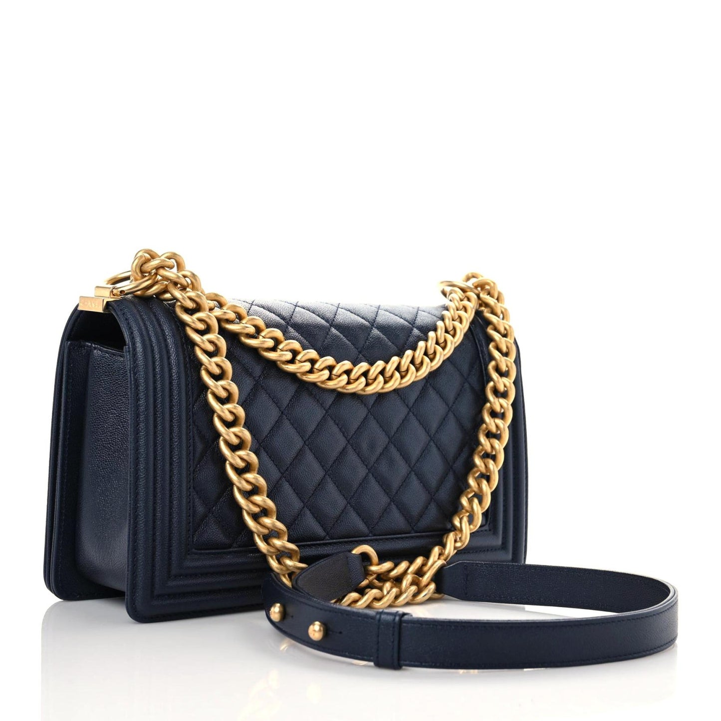 Pearly Caviar Quilted Medium Boy Flap Blue