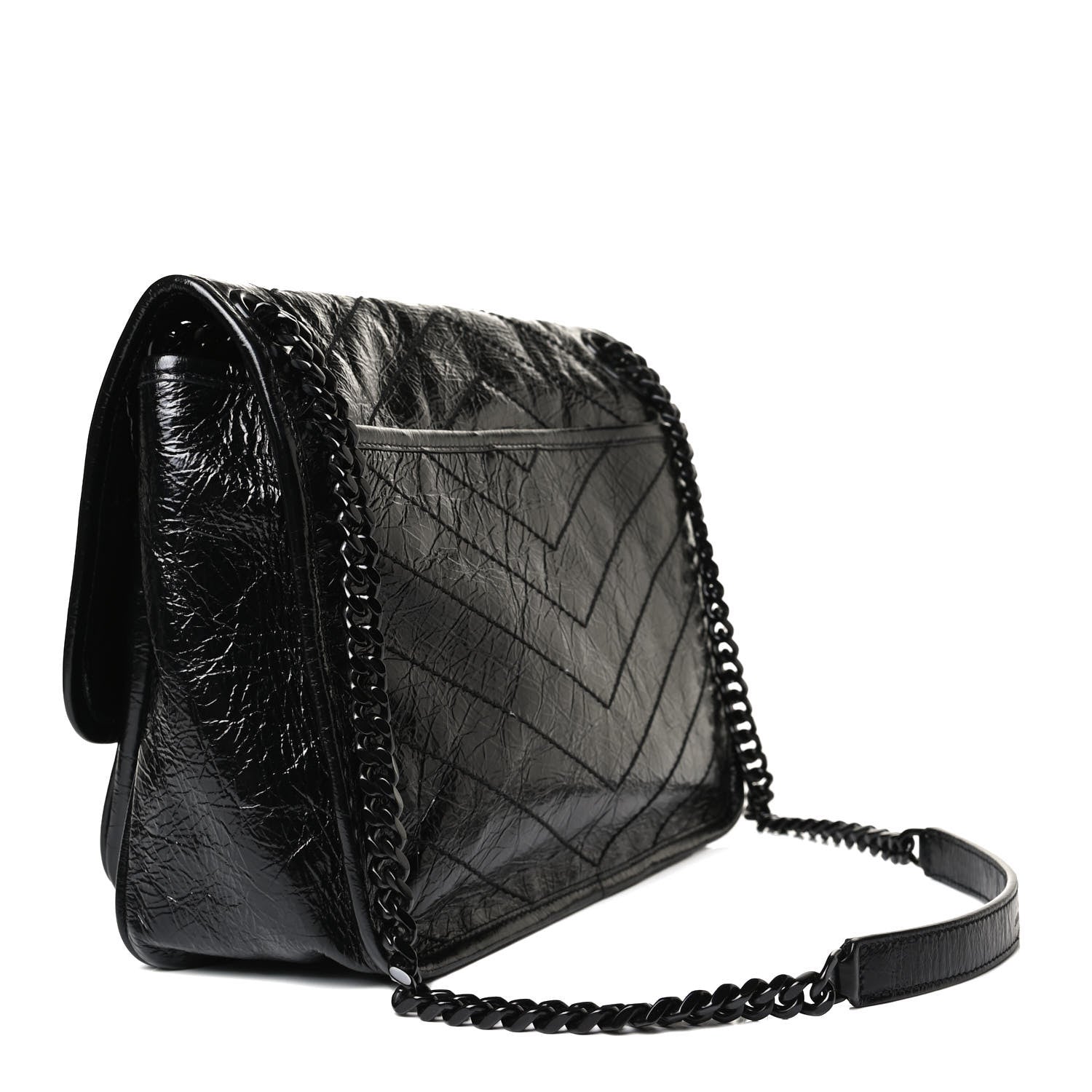 Saint Laurent Crinkled Calfskin Matelasse Monogram Medium Niki Chain Satchel Black 2 of 18