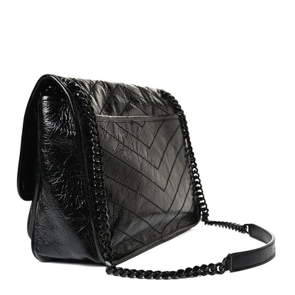 Saint Laurent Crinkled Calfskin Matelasse Monogram Medium Niki Chain Satchel Black 2 of 18