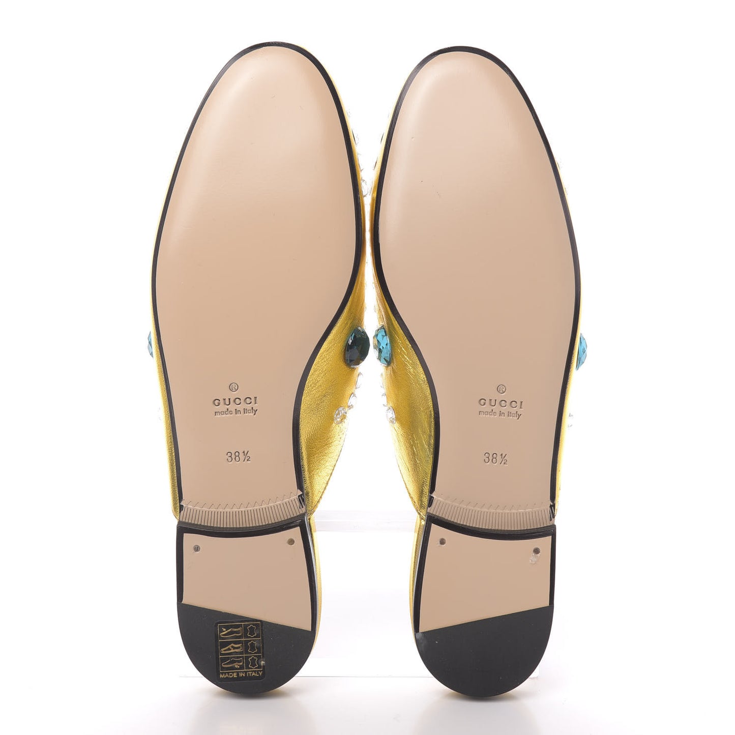 Metallic Nappa Crystal Womens Princetown Slippers 38.5 Gold