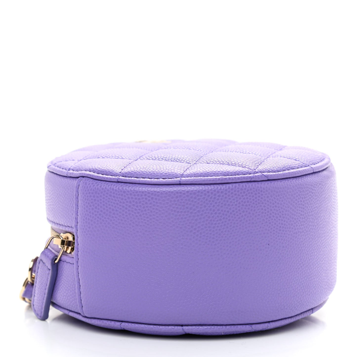 Caviar Quilted Round Clutch With Chain Purple
