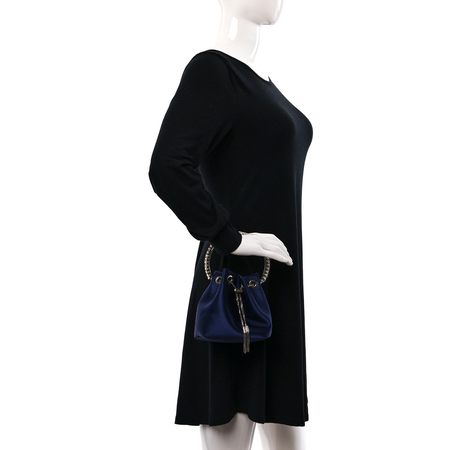Satin Crystal Embellished Bon Bon Bag Navy Blue