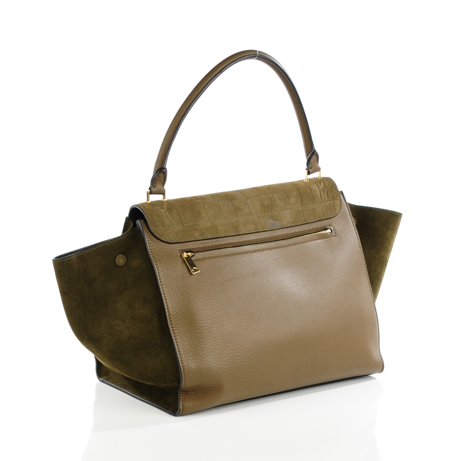 Celine Nubuck Crocodile Embossed Large Trapeze Olive 3 of 8