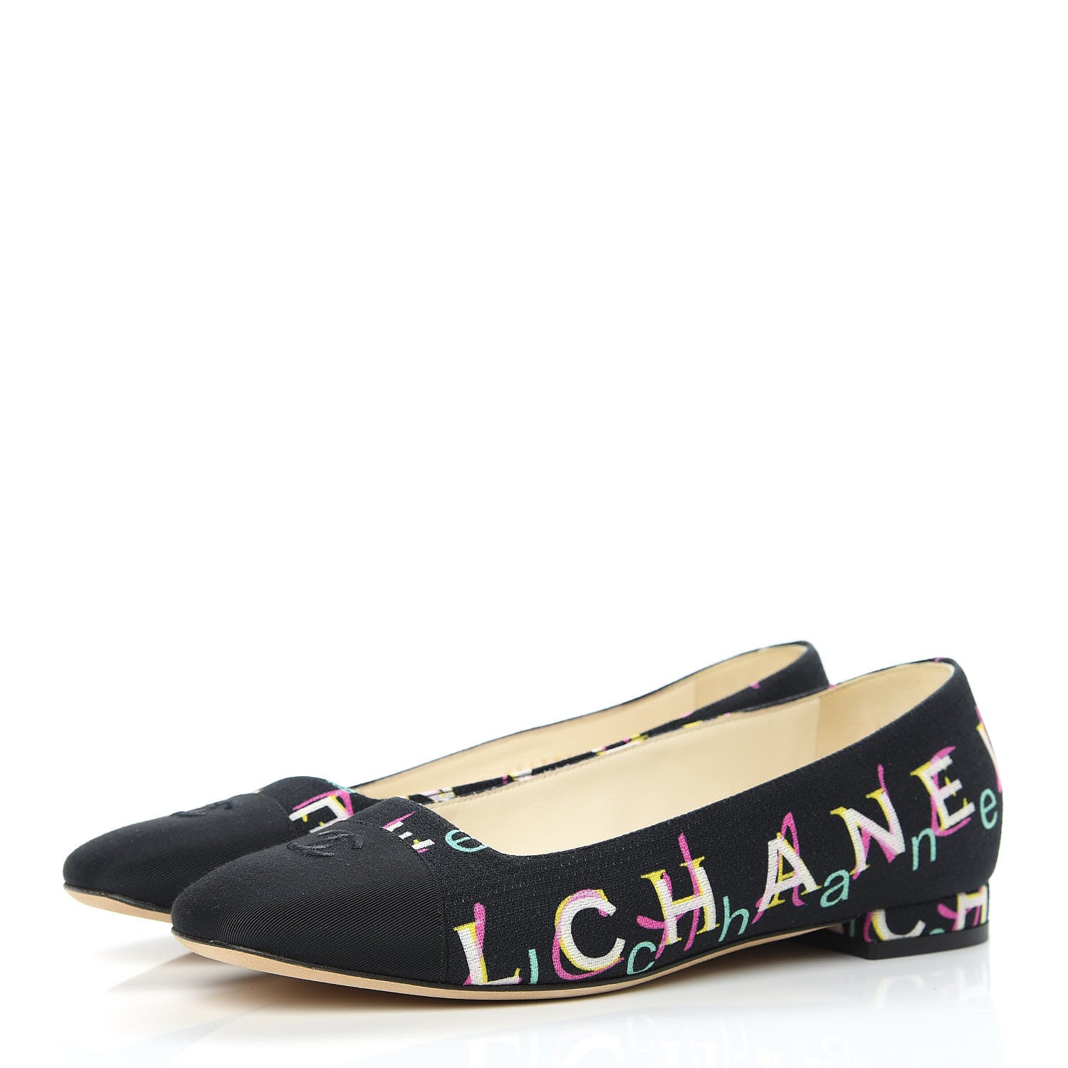 Chanel Fabric Grossgrain CC Flats 37.5 Black 3 of 9