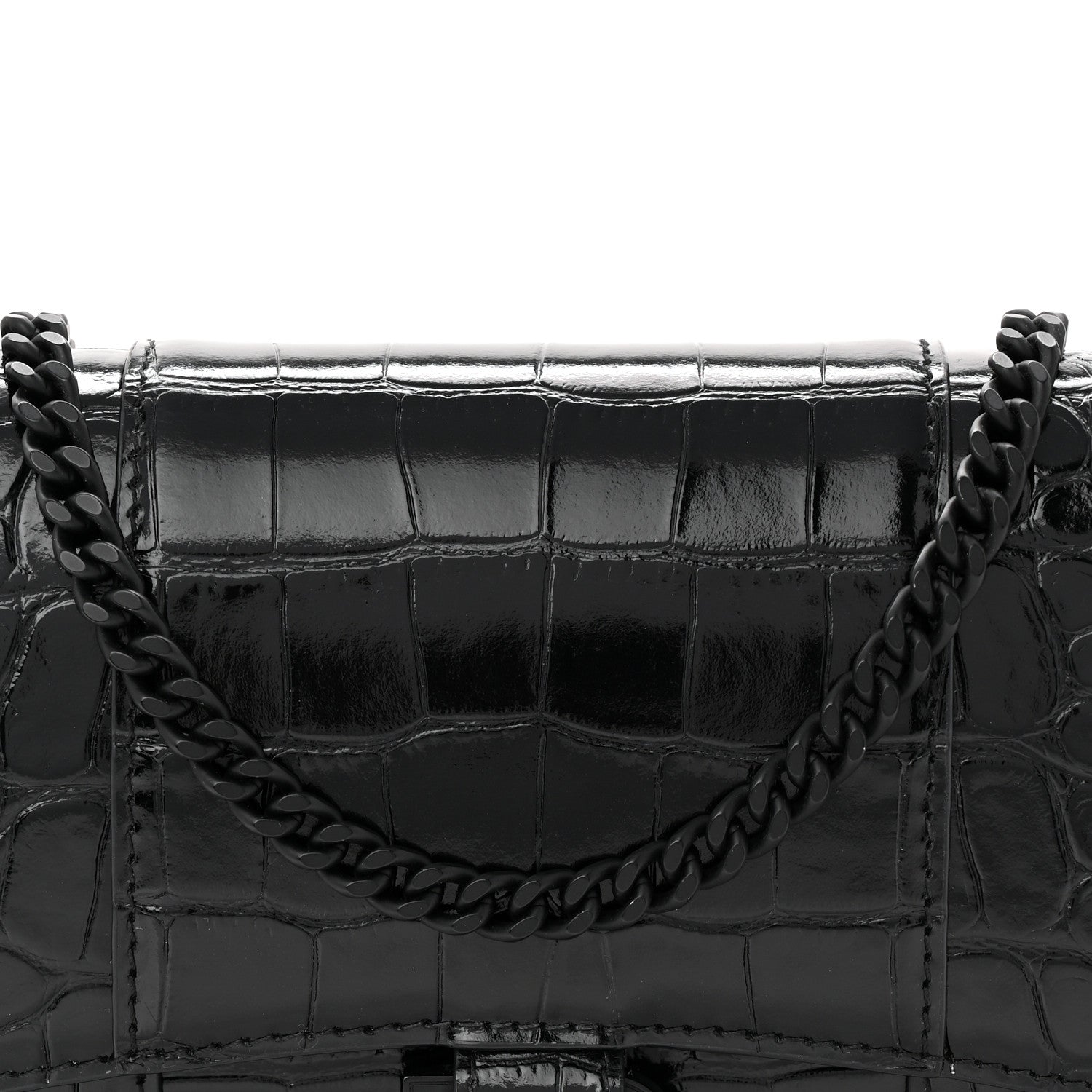 Balenciaga Shiny Calfskin Monochrome Crocodile Embossed Hourglass Chain Bag Black 7 of 9