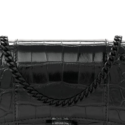 Balenciaga Shiny Calfskin Monochrome Crocodile Embossed Hourglass Chain Bag Black 7 of 9