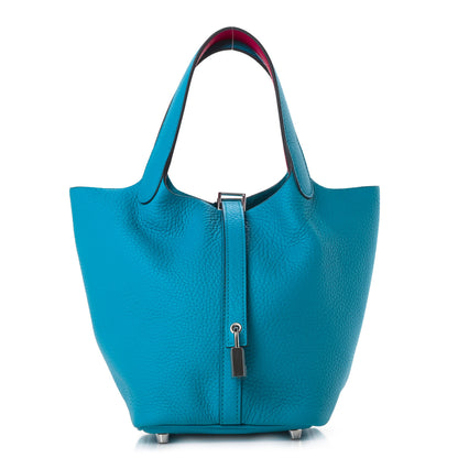 Hermes Taurillon Clemence Swift Eclat Picotin Lock 18 PM Bleu Frida Rose Mexico 1 of 10