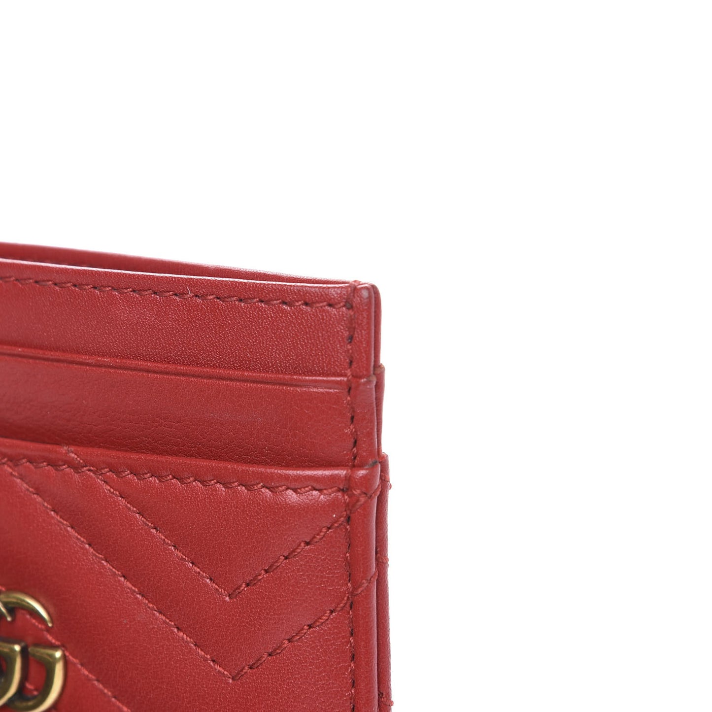 Calfskin Matelasse GG Marmont Card Holder Hibiscus Red