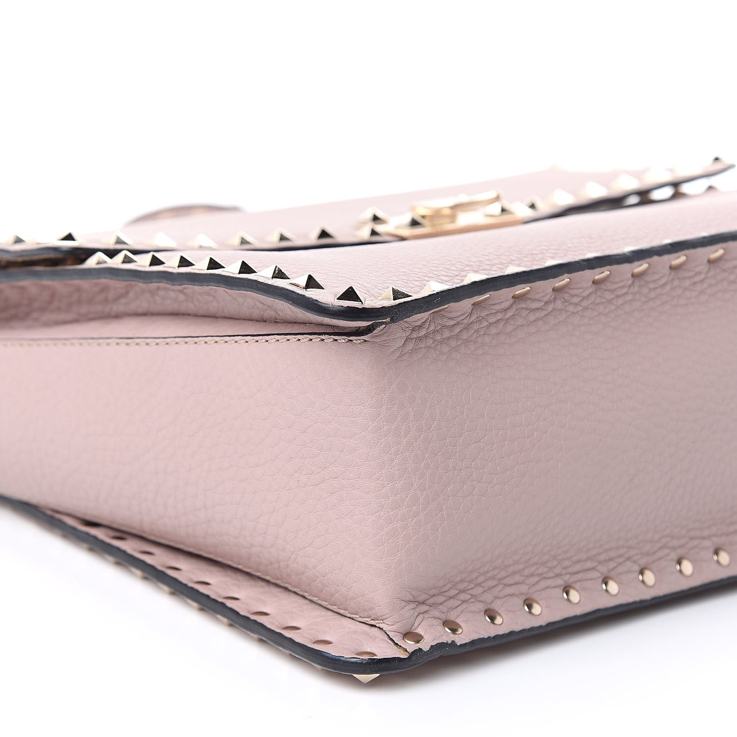 Grained Calfskin Rockstud Top Handle Flap Shoulder Bag Poudre