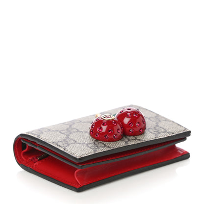 Gucci GG Supreme Monogram Cherry Embellished Card Case Wallet Hibiscus Red 4 of 10