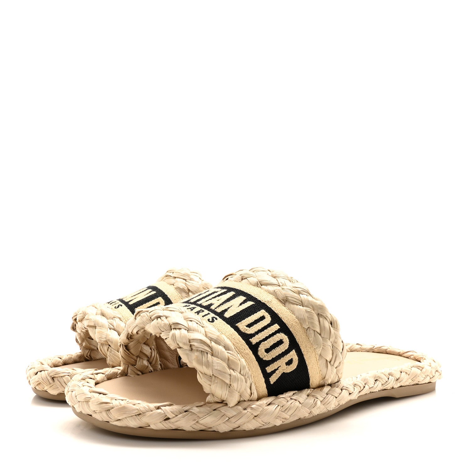 Christian Dior Raffia Embroidered Dway Mules Slide Sandals 37 Jute 4 of 8