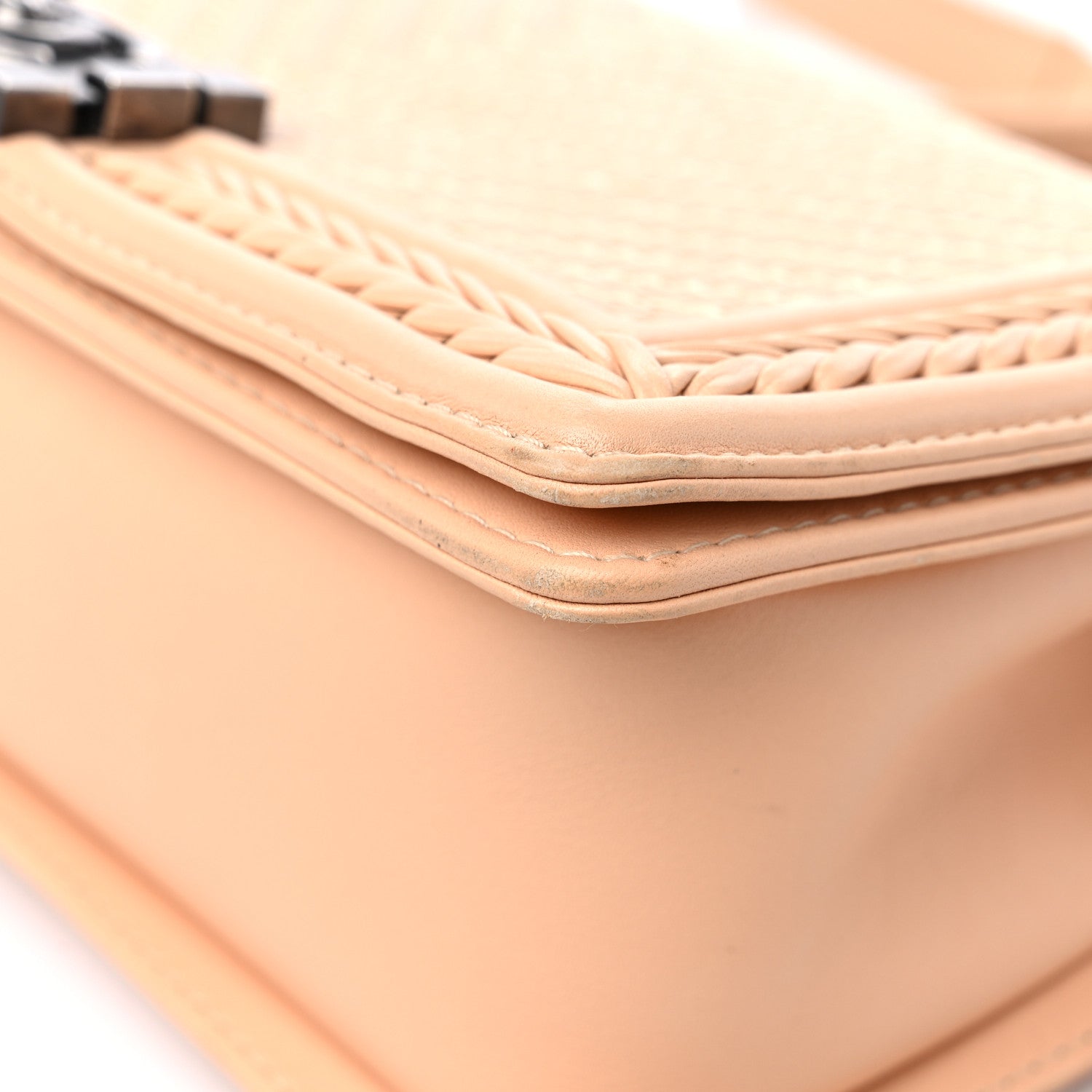 Chanel Calfskin Chevron Quilted Medium Braided Boy Flap Beige 9 of 15