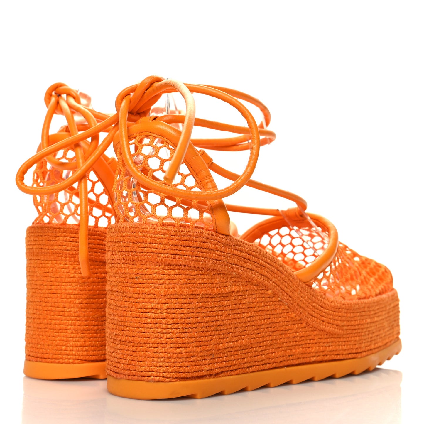 Mesh Lambskin Sporty Web Stretch Ankle Tie Espadrilles 37 Tangerine