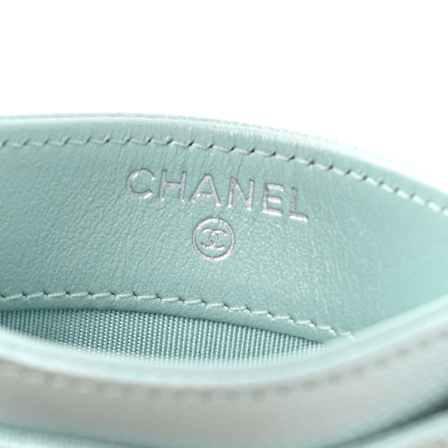 Chanel Metallic Caviar Chevron Quilted Vintage Mademoiselle Card Holder Light Blue 6 of 9