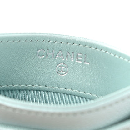 Chanel Metallic Caviar Chevron Quilted Vintage Mademoiselle Card Holder Light Blue 6 of 9