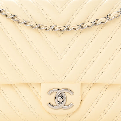 Chanel Lambskin Chevron Quilted Double Stitch Jumbo Single Flap White 8 of 12