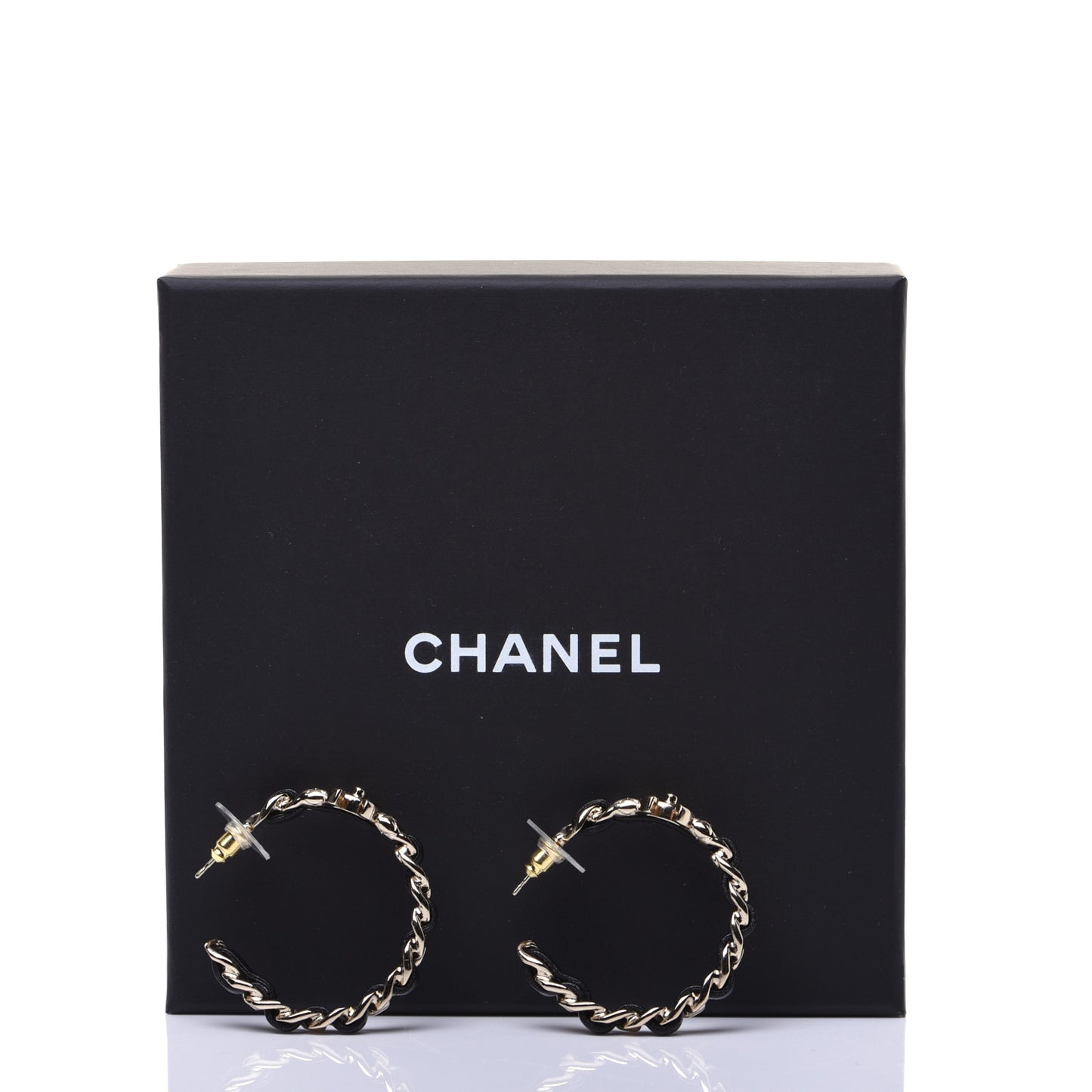 Lambskin CC Turnlock Chain Hoop Earrings Gold Black