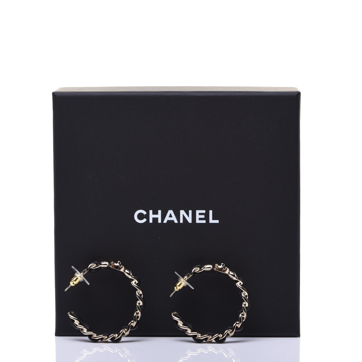 Chanel Lambskin CC Turnlock Chain Hoop Earrings Gold Black 8 of 8