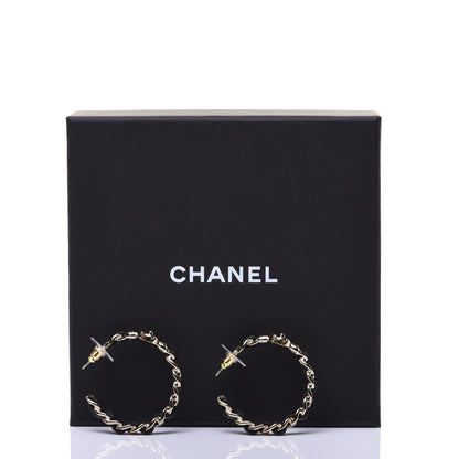 Chanel Lambskin CC Turnlock Chain Hoop Earrings Gold Black 8 of 8